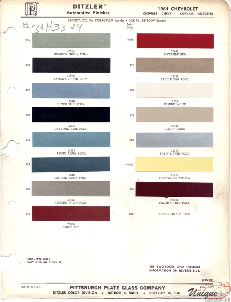 1964 Chev Paint Charts PPG 1